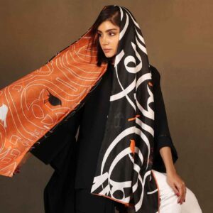 شال ابریشمی چاپی ایرانی دو رو طرح خوشنویسی هنری