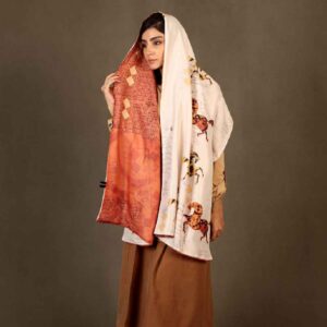 شال ابریشمی چاپی دو رو طرح خوشنویسی هنری نسیم