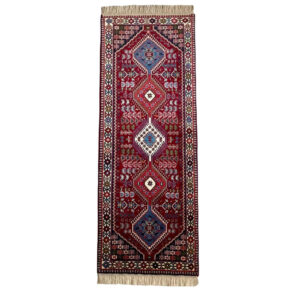 کناره دستباف بختیاری (طرح ارسلان) طرح لوزی هندسی – پشم قرمز