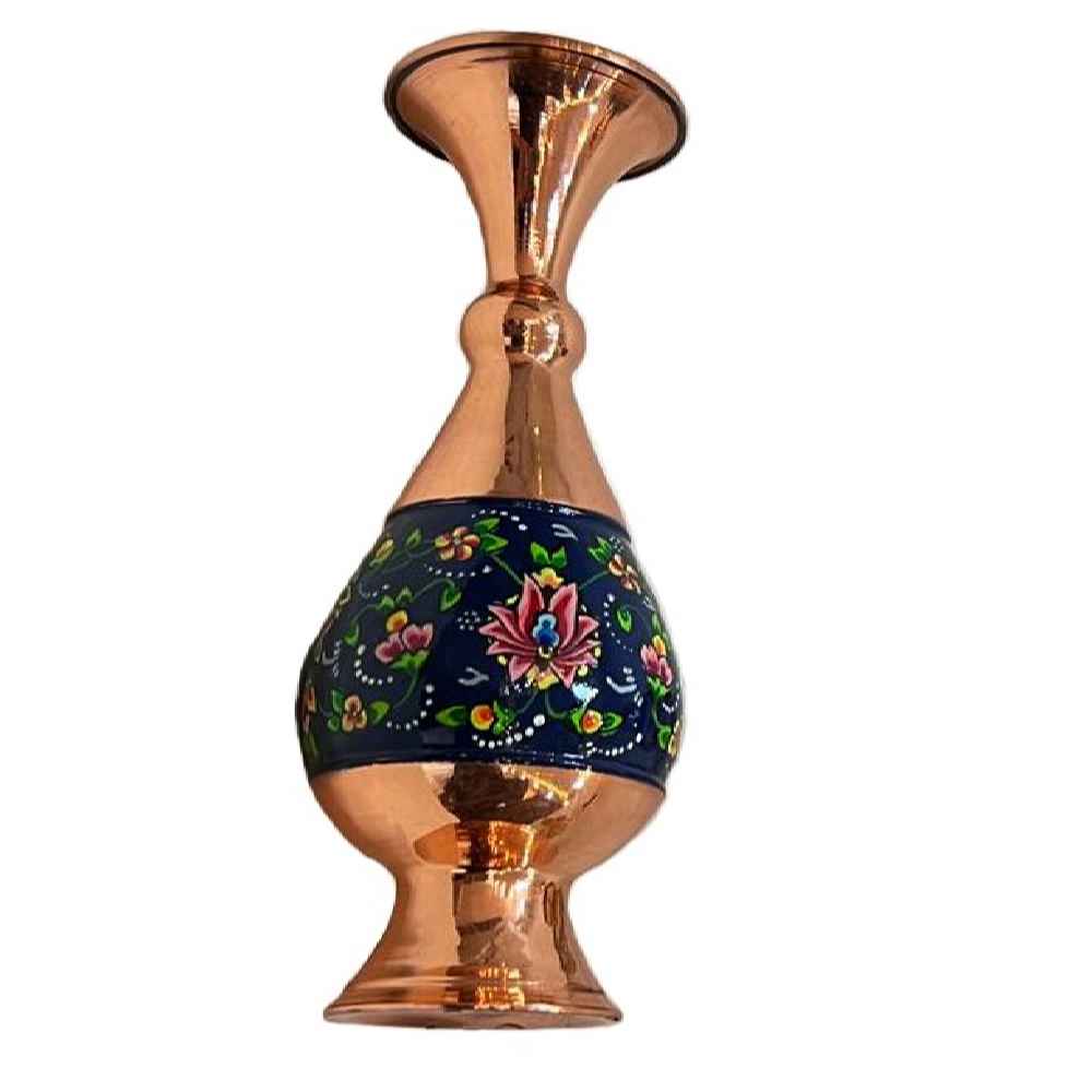 گلدان مسی تزئینی با میناکاری ایرانی نقاشیشده با دست، مدل سینا با طراحی چشمگیر گل