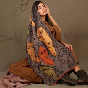 شال ابریشمی چاپی دو رو طرح خوشنویسی هنری لیلی