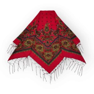 روسری نخی قومی ترکمن – هدیه‌ای بی‌نظیر با حال و هوای فرهنگی و طرح بته‌جقه گلدار