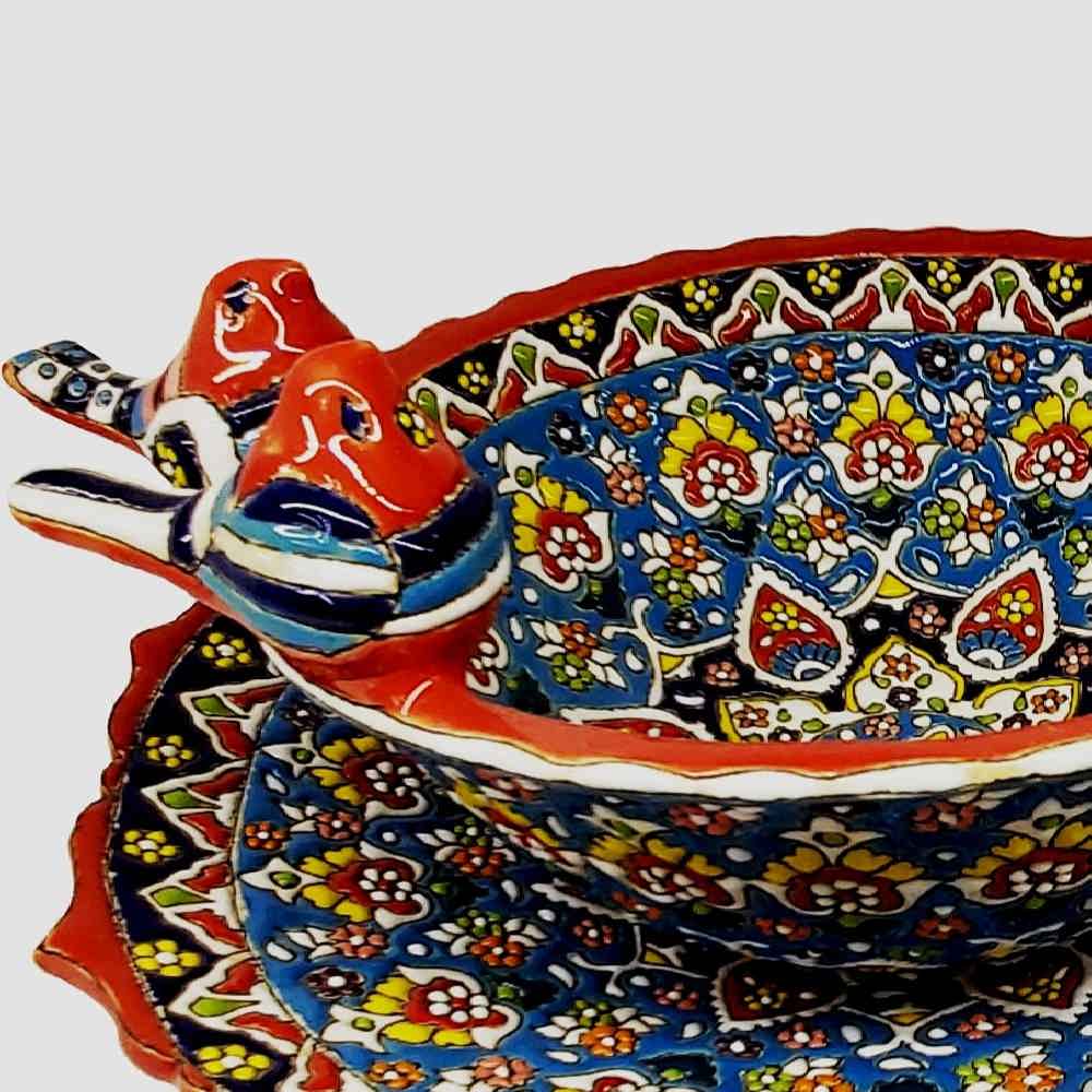 کاسه و بشقاب سفالی میناکاری تزئینی دست ساز ایرانی مدل پرندگان