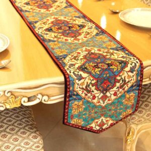 رومیزی مخمل آبی طرح ایرانی هریس