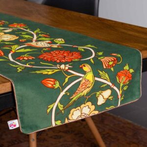 رومیزی مخمل سبز طرح ایرانی زینا