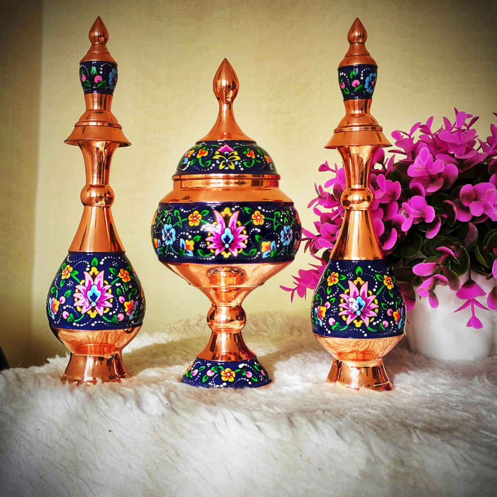 بطری مسی تزئینی میناکاری ایرانی مدل پارادایس