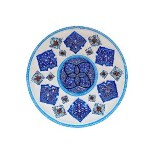 بشقاب مسی تزئینی نقاشی شده با دست با میناکاری ایرانی طرح بهمن