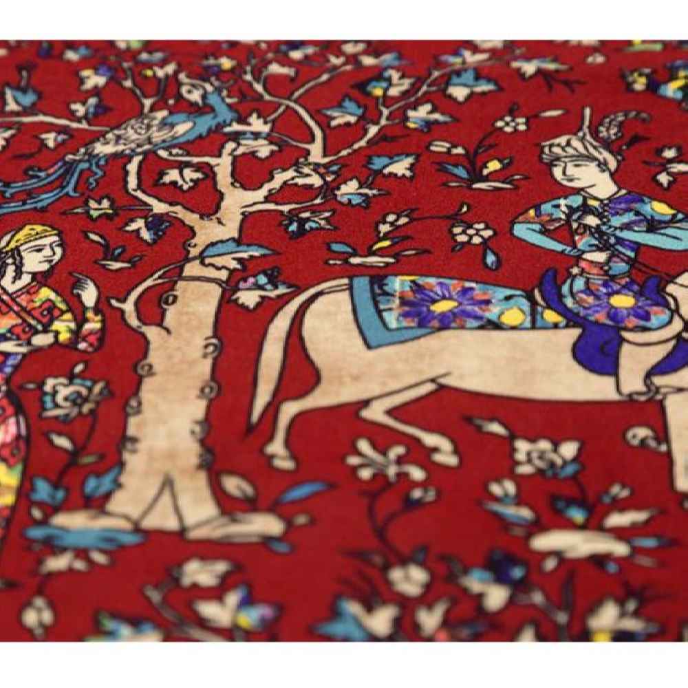 رومیزی مخمل قرمز طرح ایرانی رخش