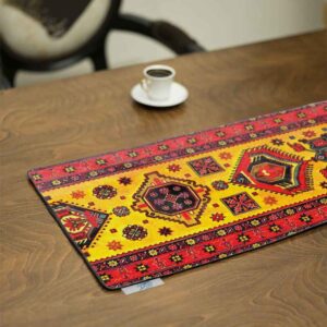 رومیزی مخمل زرد طرح گنجه از برند ایرانی الگانت