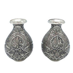 گلدان مسی قلمزنی شده ایرانی تزئینی با طرح تذهیب – مجموعه 2 عددی