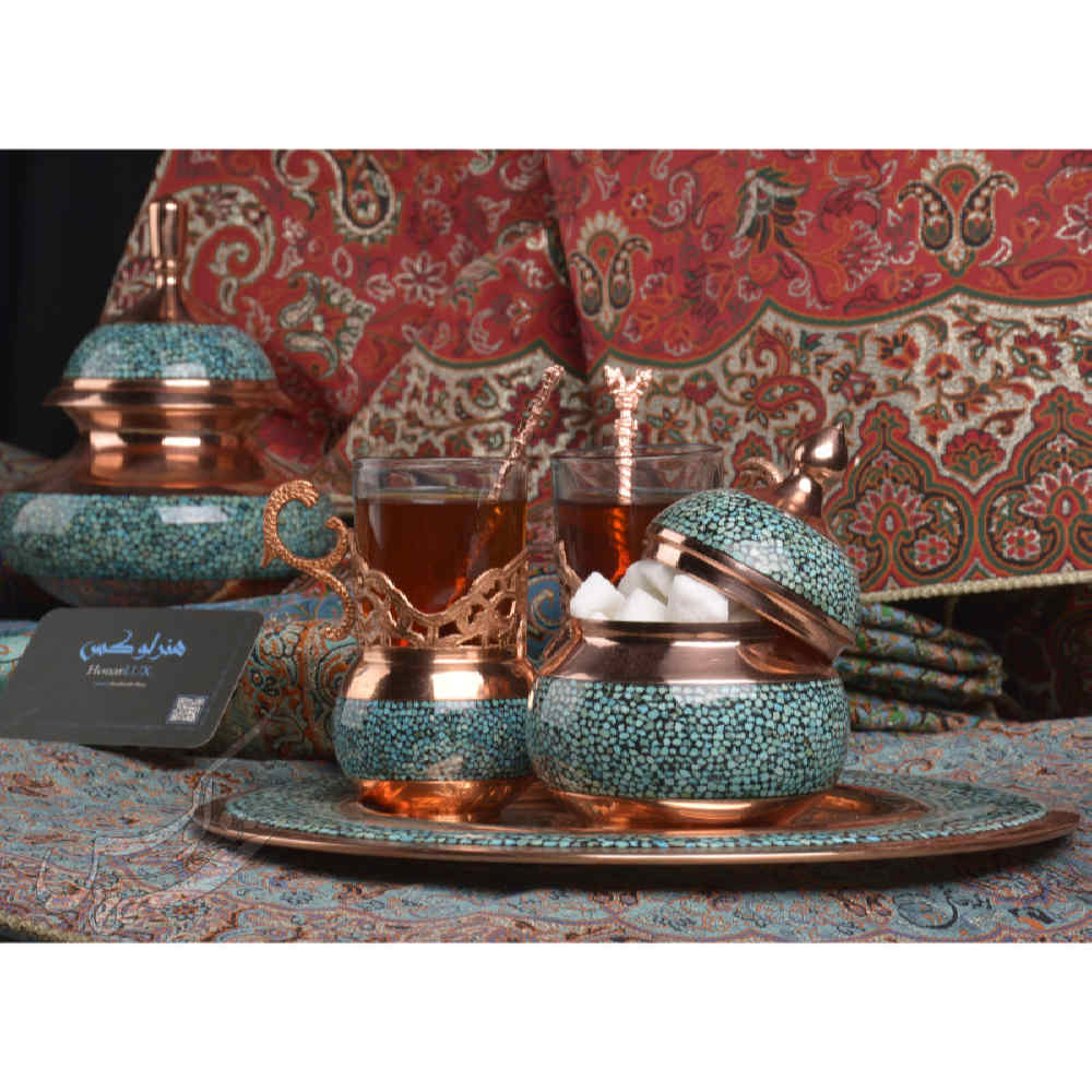 سرویس چایخوری و قهوه خوری مسی دست ساز ایرانی – فیروزه کوبی فریما