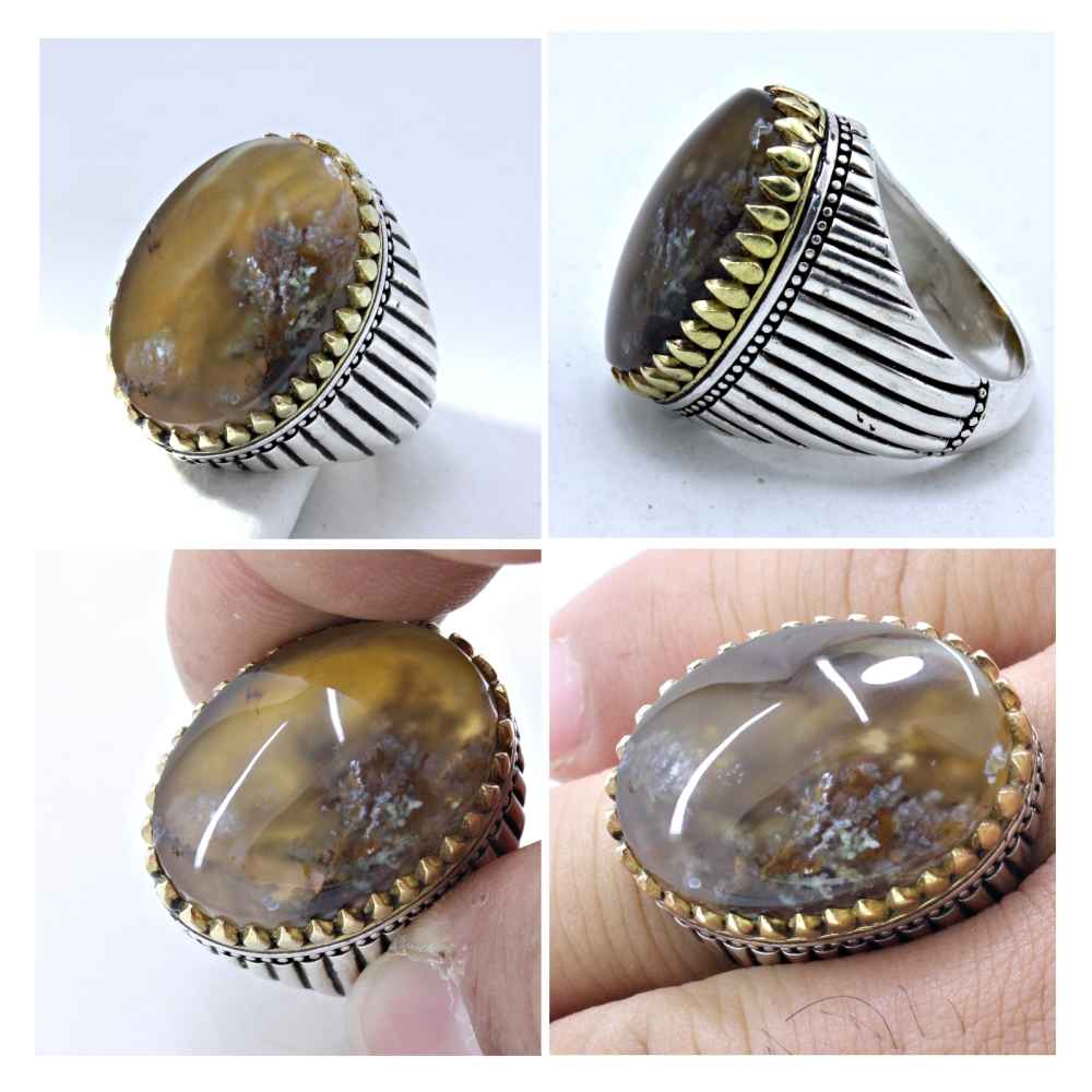 Persian Dendritic Agate Shajar Silver Ring for Men Farshid