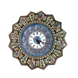 ساعت دیواری چوبی دست‌ساز ایرانی – هنر خاتم‌کاری، بانو