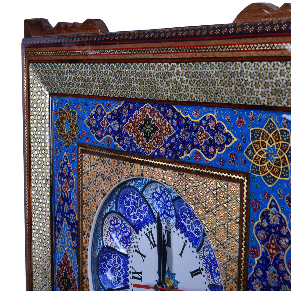 ساعت دیواری چوبی دست ساز ایرانی – هنر خاتم کاری، دیبا