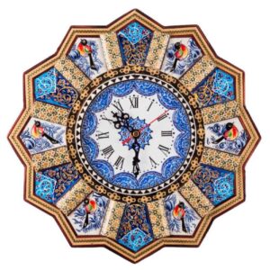 ساعت دیواری چوبی دست ساز ایرانی – هنر خاتم کاری، خورشیدی