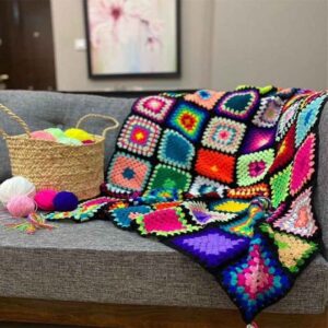 روتختی قلاب‌بافی شده برای مبل و تخت خواب چهارخانه بوهمی هما
