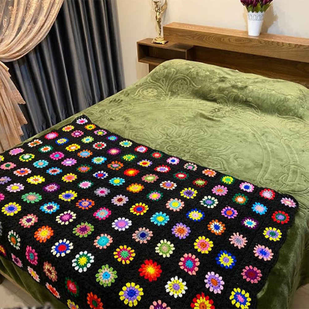 روکش قلاب‌بافی برای مبل و تخت‌خواب‌شو طرح شطرنجی بوهمی تارا