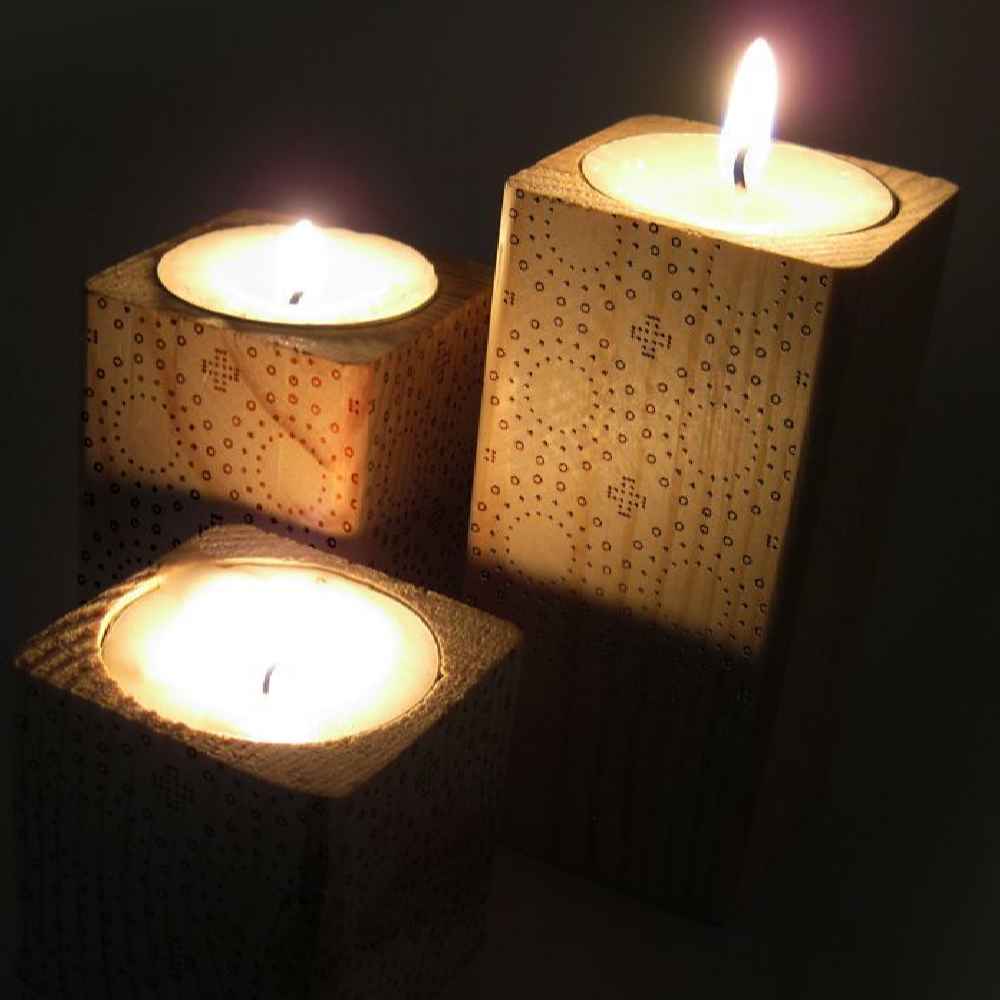 مجموعه 3 عددی جاشمعی چوبی مکعبی شکل / دکو