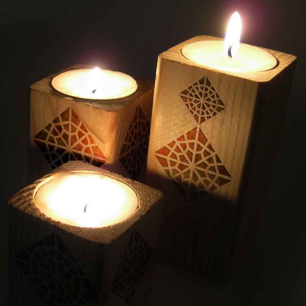 جاشمعی مکعبی چوبی ایرانی، ست ۳ عددی / اسلیمی