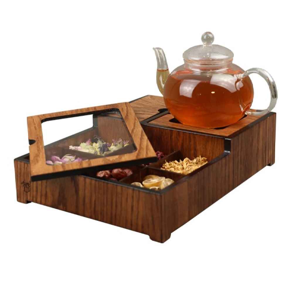 جعبه چای چوبی مزود با وارمر شمع برای چای کلاسیک و دمنوش گیاهی