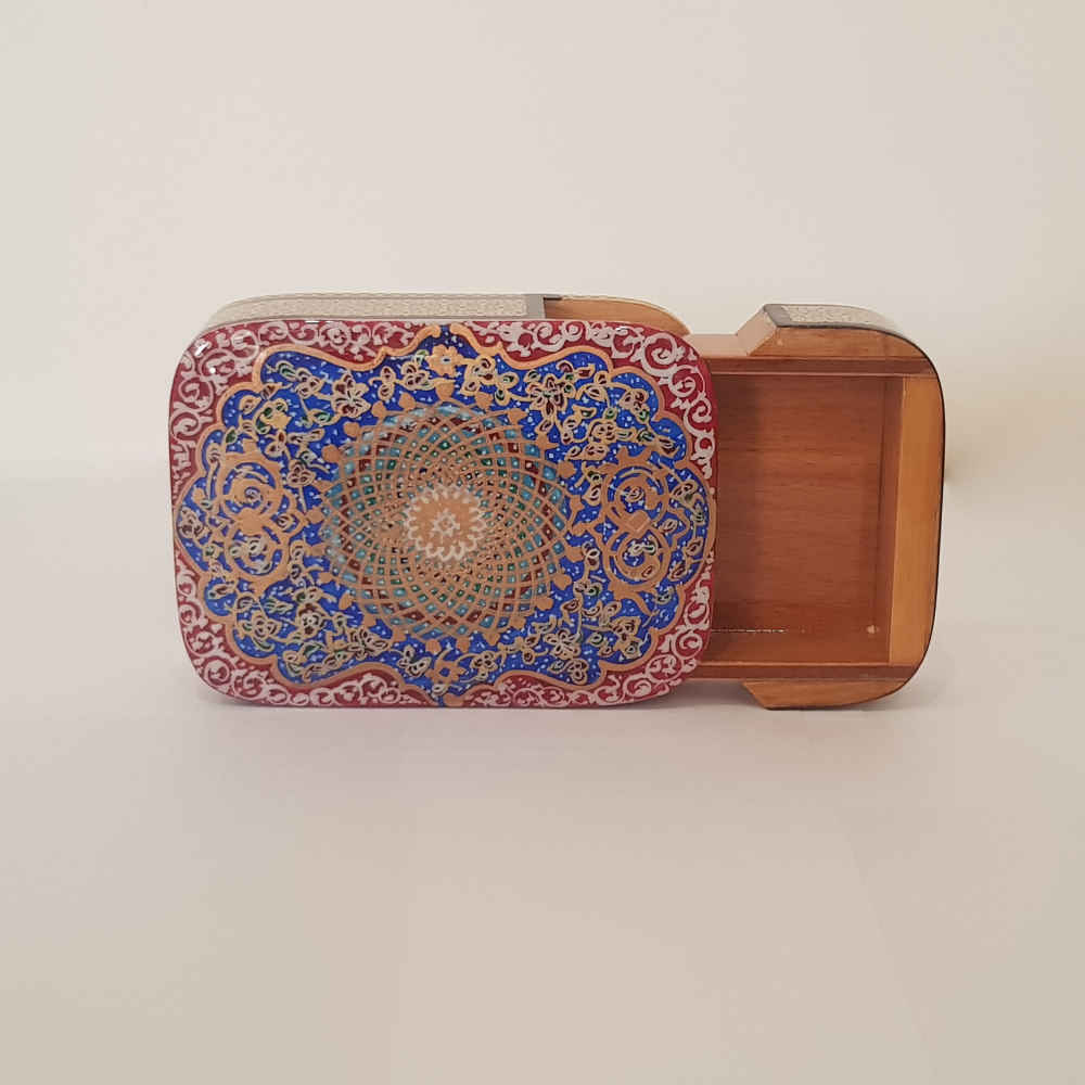 جعبه کارت بازی چوبی ایرانی – طرح رویا با روکش خاتم