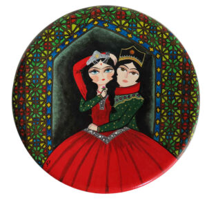 بشقاب سفالی تزئینی ایرانی نقاشی شده با دست، دوره قاجار