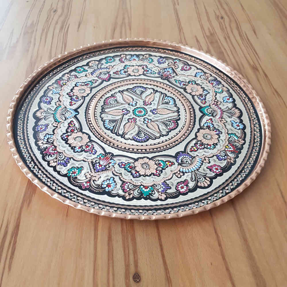 سینی مسی تزئینی حکاکی شده با دست با هنر ایرانی دریا