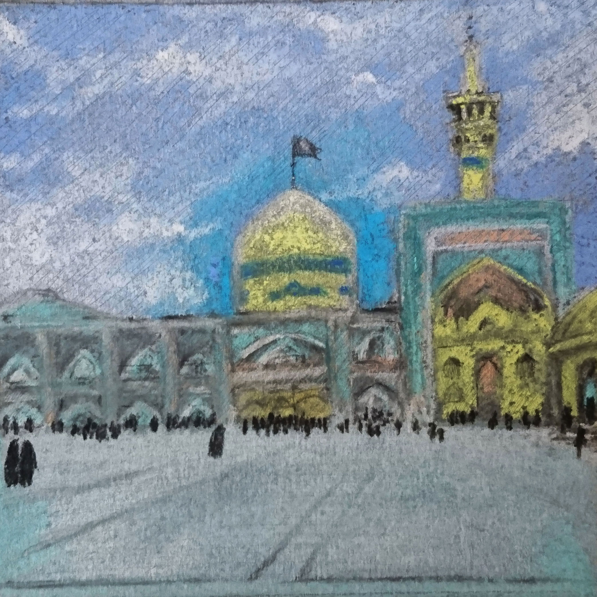 طراحی رئالیسم اورجینال – پاستل روی مقوا، حرم مطهر امام رضا (ع)