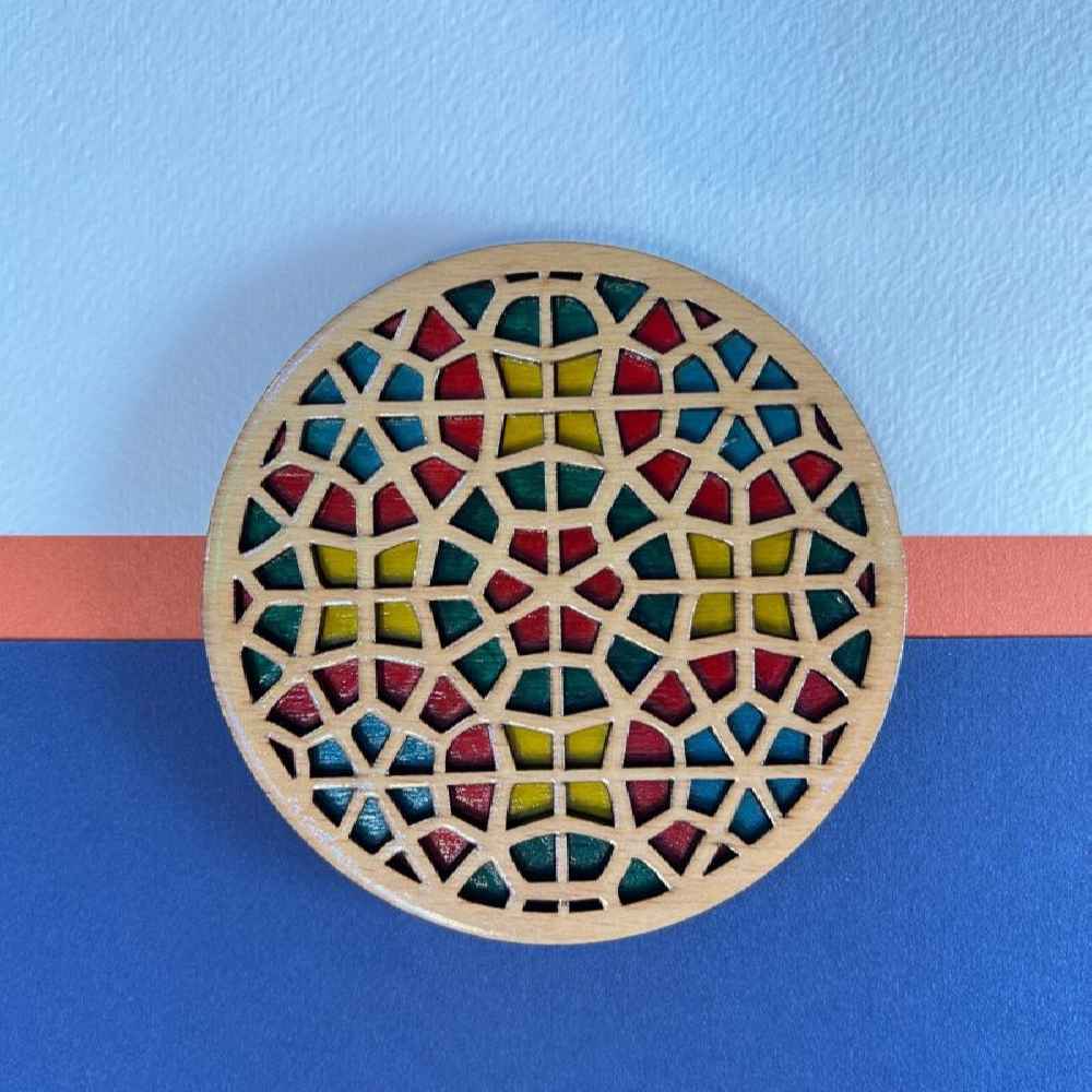 ست دو عددی زیر لیوانی چوبی هندسی – طراحی رنگی با رنگهای زنده، استایل بوهو
