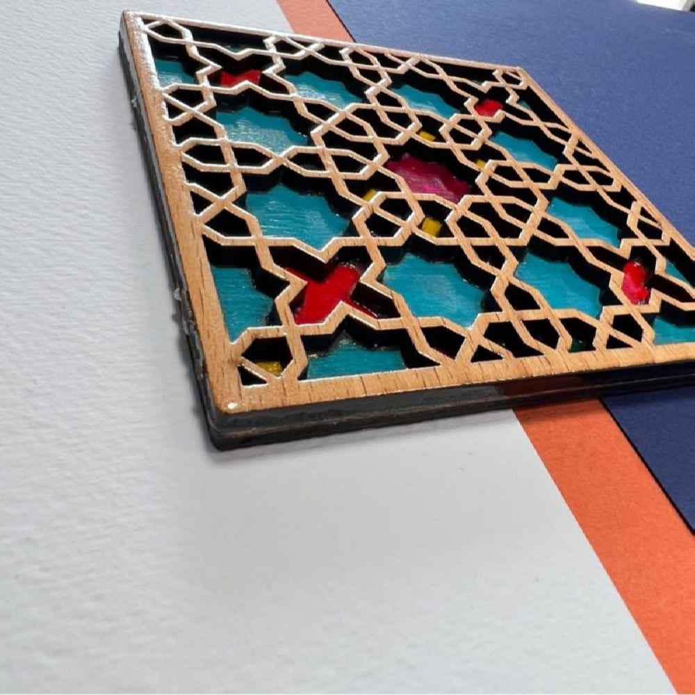 ست دو عددی زیر لیوانی چوبی هندسی – نقوش تینا، استایل بوهو