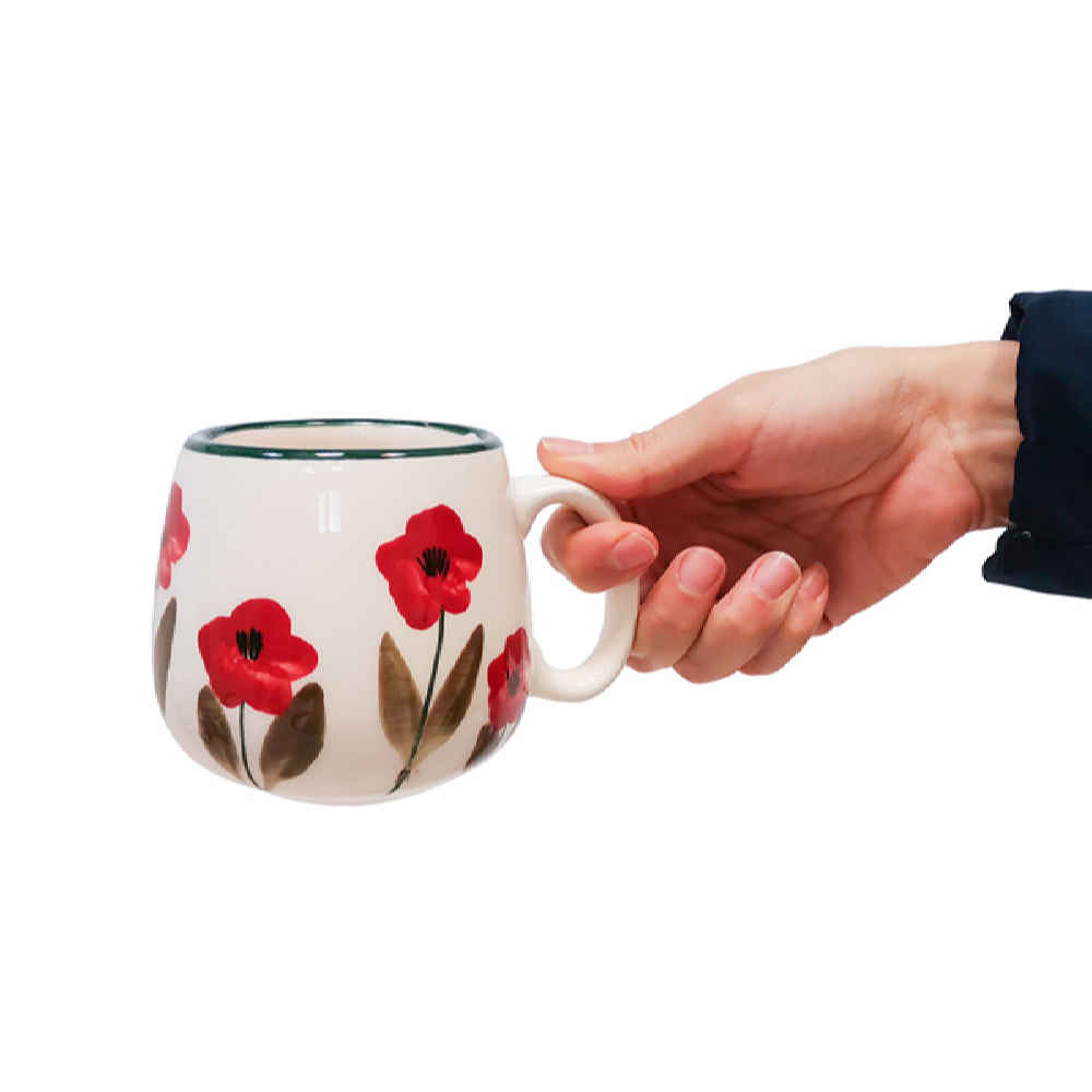 فنجان سفالی هنری – دستساز با طرح گل