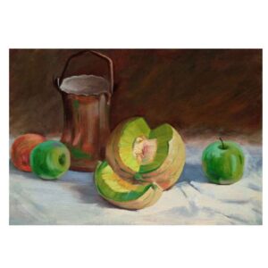 نقاشی هنری رئالیسم اصیل – رنگ روغن روی مقوا، میوه‌ها