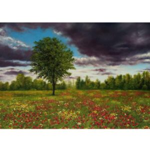 نقاشی هنری اصیل – رنگ روغن روی مقوا، منظره بهاری