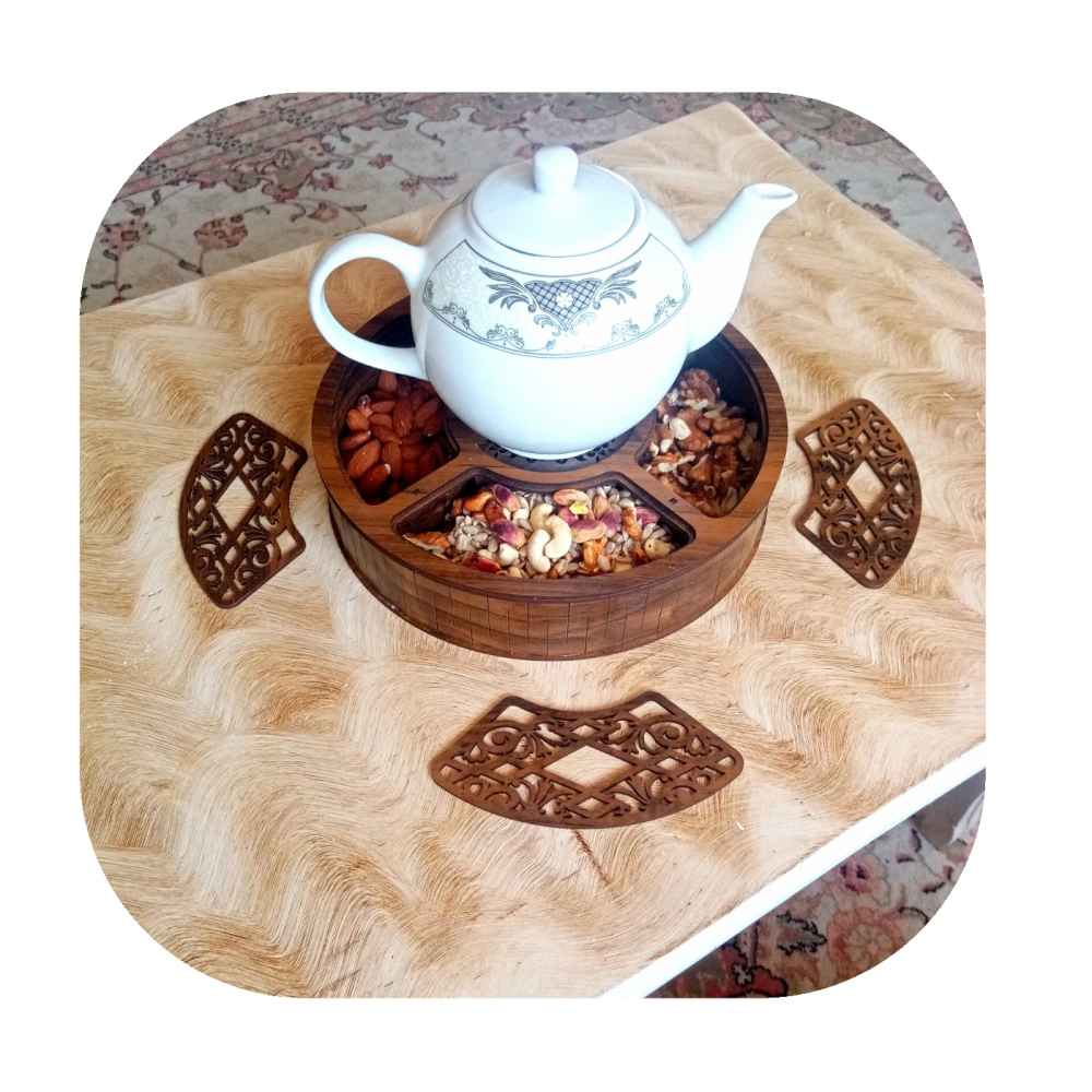 ارگانایزر چوبی چای با وارمر مدمج – مناسب برای چای فله و تی‌بگ