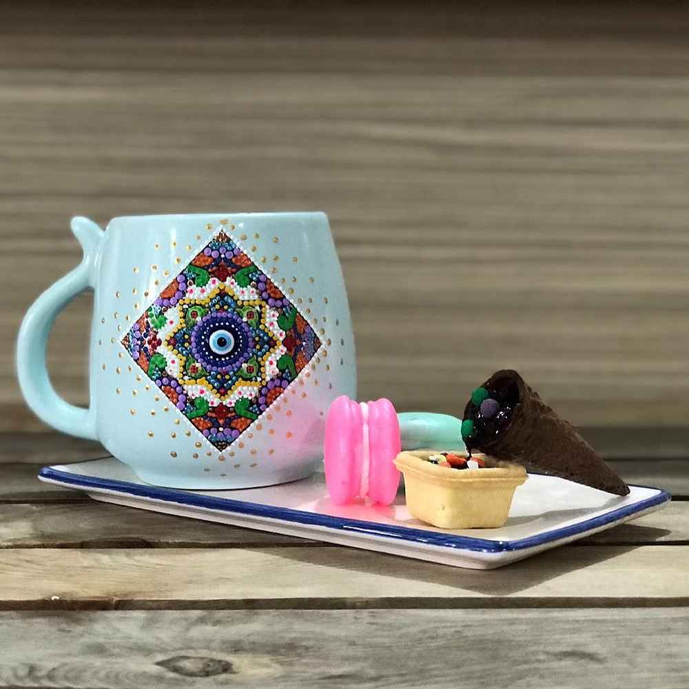 ماگ سرامیکی هنری دست‌ساز – طرح نقطه‌چین، مدل پناه