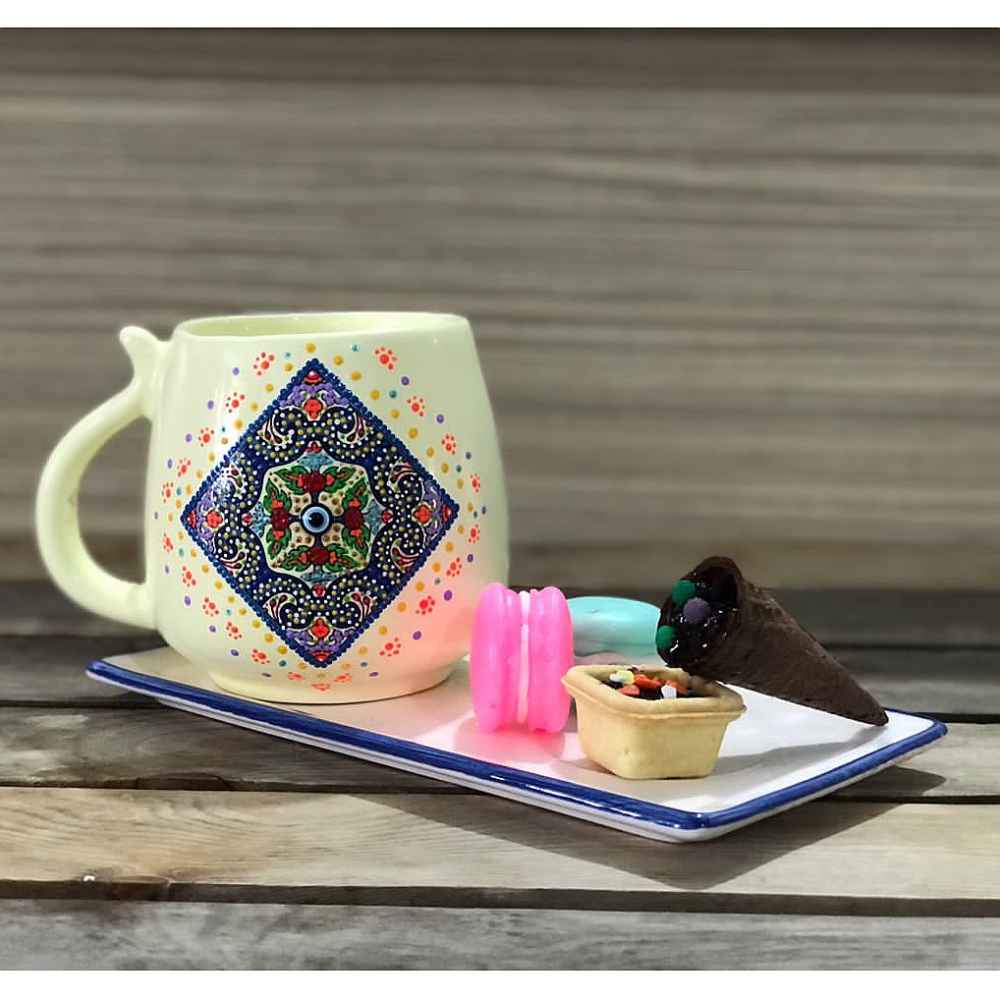 ماگ سرامیکی هنری دستساز – طرح نقطهچین، مدل ترانه