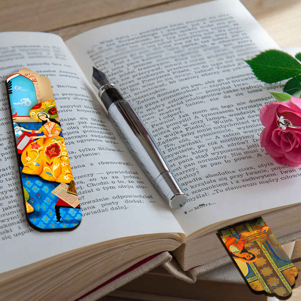 بوکمارک چوبی هنری با الهام از هنر ایرانی، مجموعه ۲ عددی، بانو