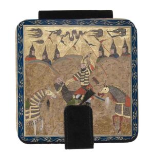 آینه جیبی با طرح نبرد الهام گرفته از هنر ایرانی