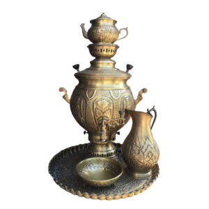سماور گازی برنجی ایرانی طرح سنتی چای ساز طرح گل 5 لیتری
