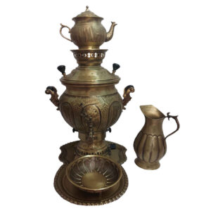 سماور گازی برنجی ایرانی طرح سنتی چای ساز ۶ لیتری