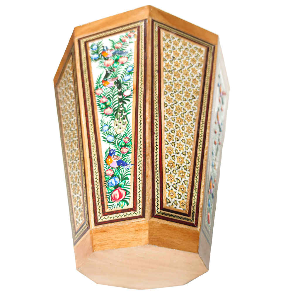 سبد زباله چوبی ایرانی – طرح برجسته خاتمکاری