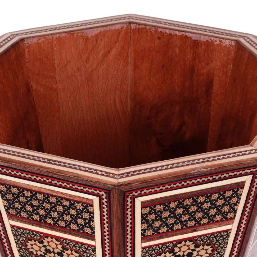 سبد زباله چوبی ایرانی – نقش گل خاتمکاری