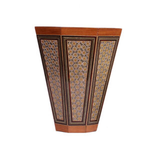 سبد زباله چوبی ایرانی – طرح هندسی خاتم‌کاری