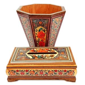 سطل زباله و جعبه دستمال کاغذی ایرانی – تذهیب خاتم کاری