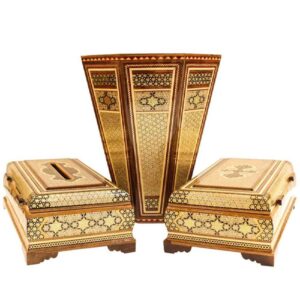 سبد و جعبه دستمال کاغذی ایرانی – طلایی خاتمکاری