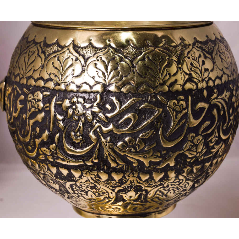 سماور برنجی ایرانی، چای ساز زغالی تزئینی ۳ لیتری