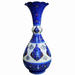 گلدان مسی تزئینی با میناکاری ترنجی نقاشی شده با دست