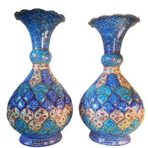 مجموعه ۲ عددی گلدان مسی تزئینی نقاشی شده با دست با میناکاری ایرانی