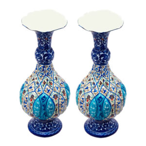 مجموعه ۲ عددی گلدان مسی تزئینی میناکاری شده با دست