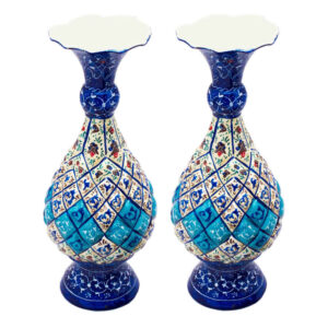 ست ۲ عددی گلدان مسی تزئینی میناکاری شده با دست و میناکاری صراحی